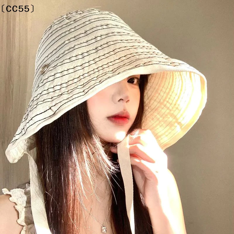 Women's Wide Brim Foldable Sun Hat – Ribbon Fisherman Style Women's Sun Hat Qst