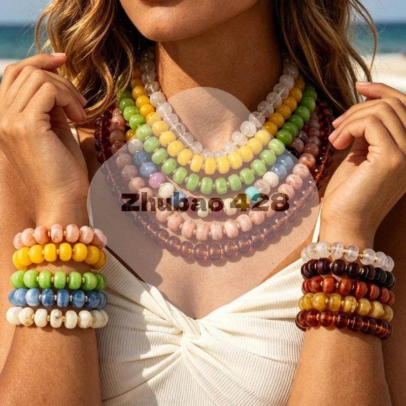 Y2K Colorful Resin Beads Chain Necklace – Trendy Women's Jewelry Beaded Chain Necklace Qme