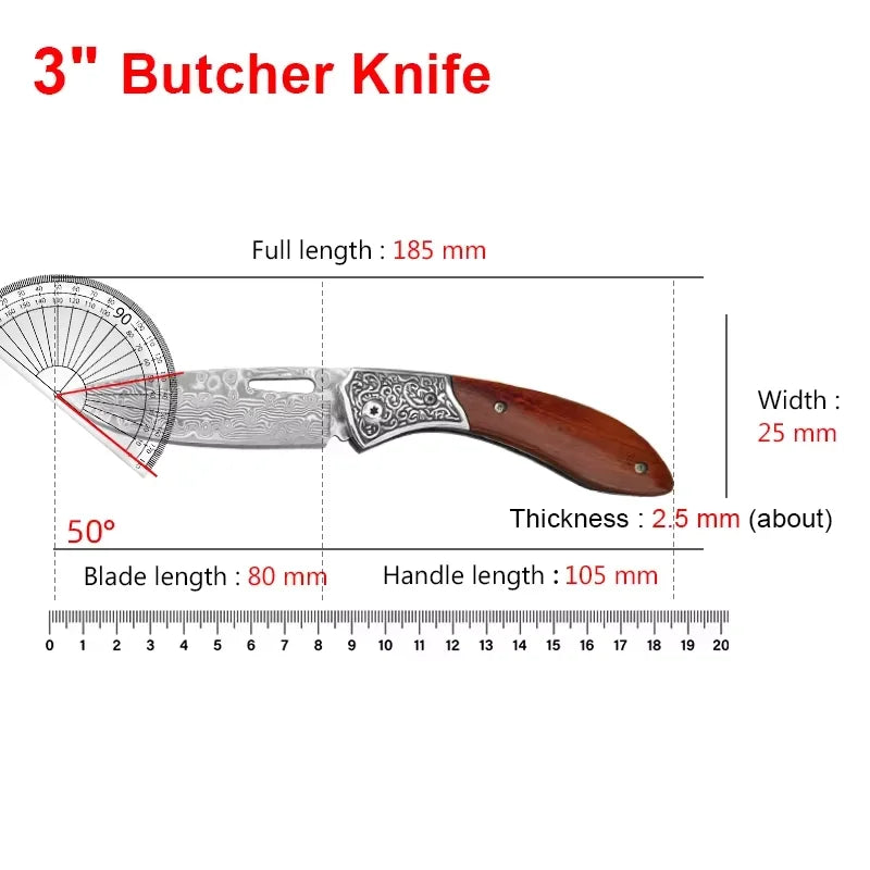 VG10 Damascus Steel Folding Knife – Wood Handle EDC Pocket Knife Damascus Folding Knife Qst Folding Knife A