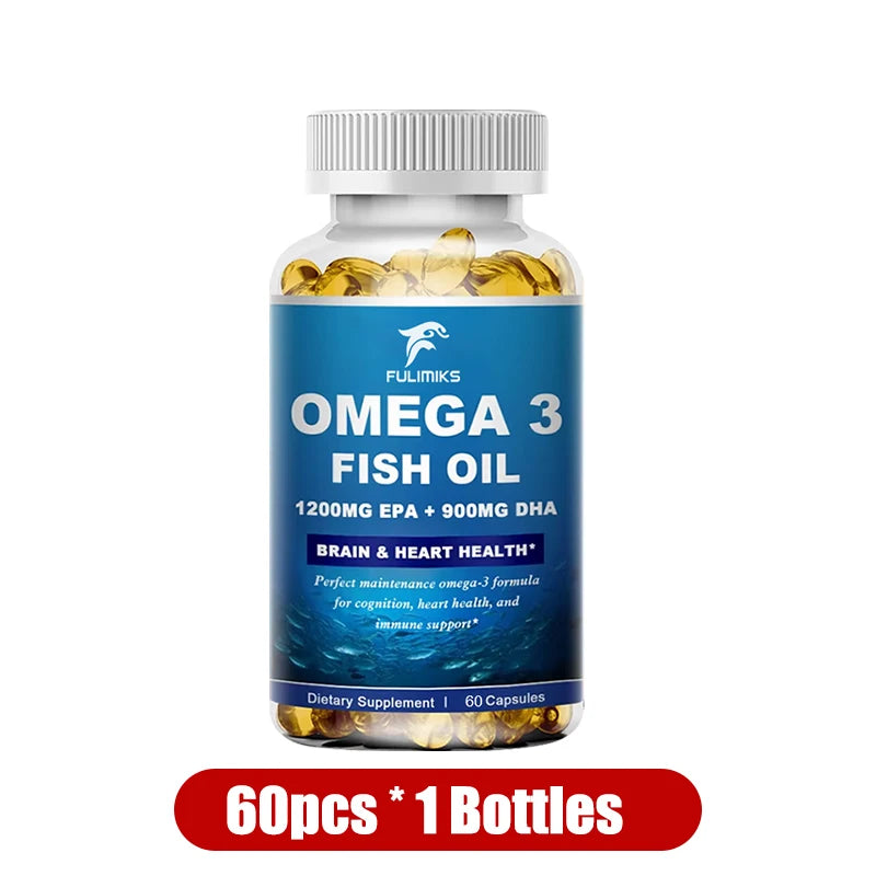 Fulimiks Omega-3 Fish Oil 3600mg – High Potency EPA DHA Capsules Omega-3 Supplement Qst 1 Bottles 60pcs