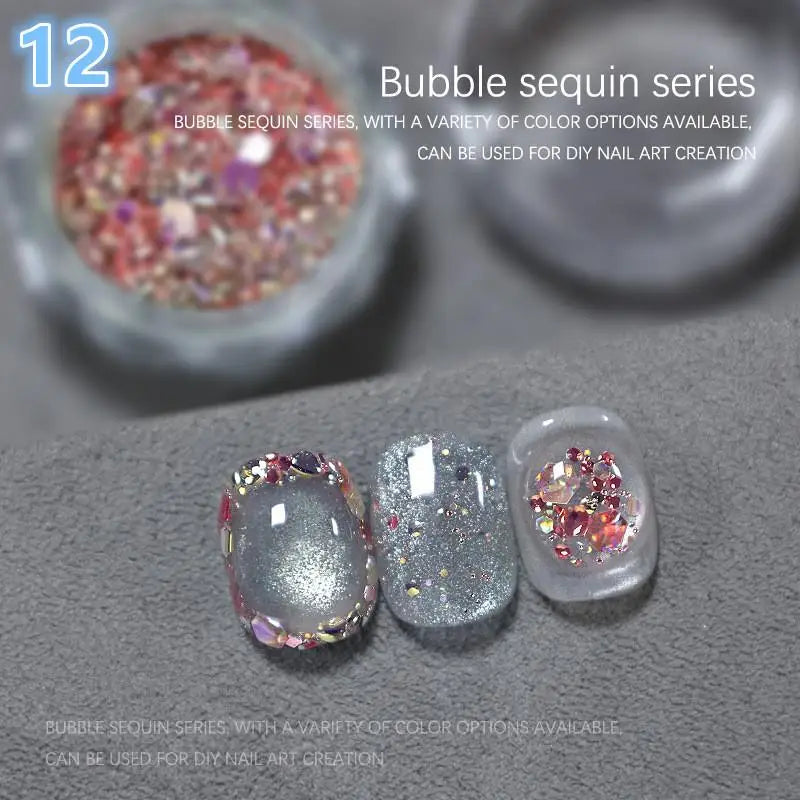 Hexagonal Glitter Sequin Nail Art Jar – Bubble & Mixed Glitter Nail Art Glitter Qst 12