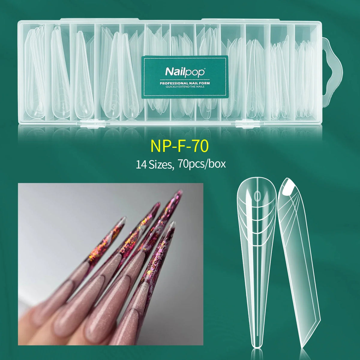 Nailpop Dual Form Nail Molds – 14 Sizes, Full Coverage Nail Extension Molds Qme NP-F-70