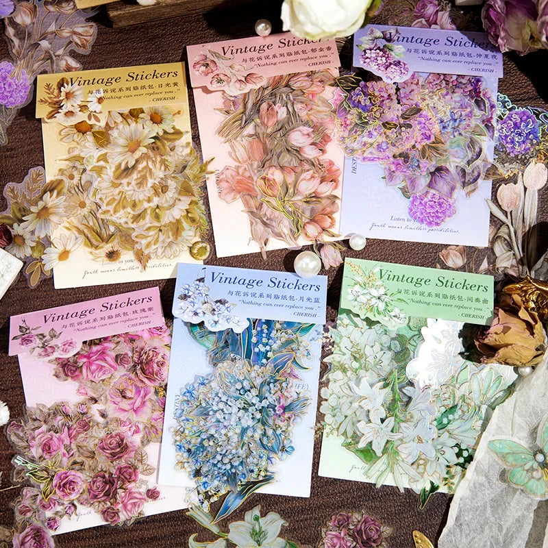 Aesthetic Plant & Flower PET Stickers – 20pc Decorative Labels Decorative Stickers Qme