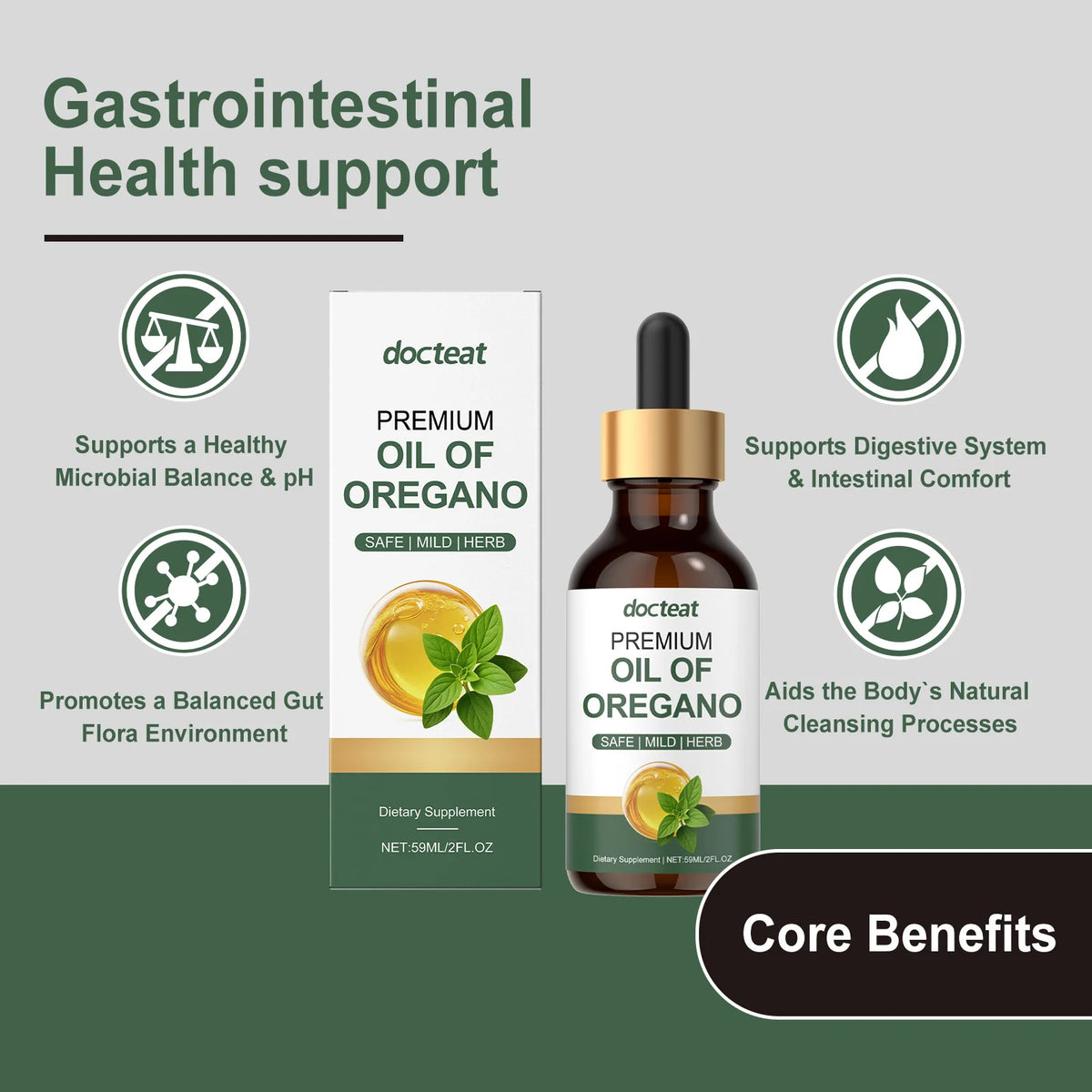 Docteat Oregano Oil Drops – Gut Health Supplement 59ml Herbal Supplement Drops Qst