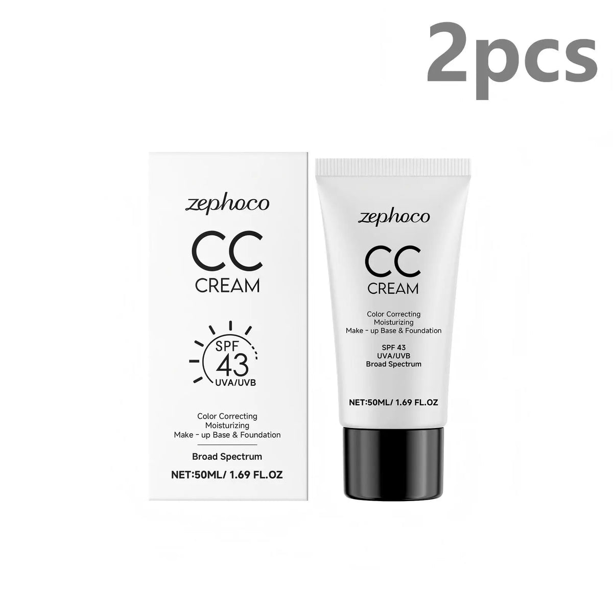 Zephoco CC Cream SPF43 – Color Correction Full Coverage Foundation CC Cream Foundation Qst 2pcs