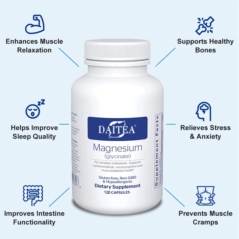 Magnesium Glycinate Capsules – Chelated, High Absorption, Vegan Mineral Supplement Qst