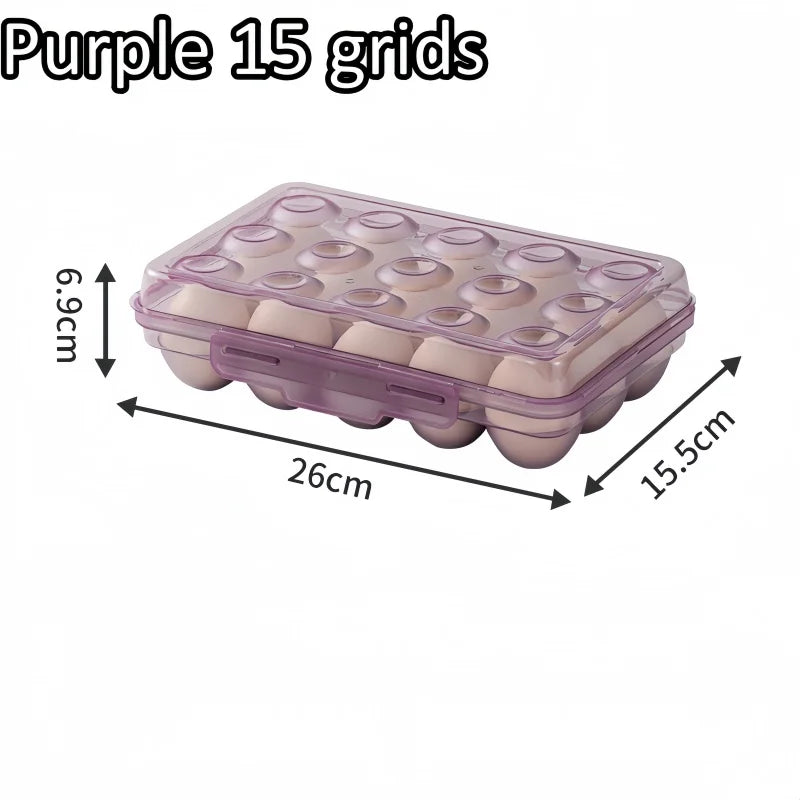 Portable Egg Storage Box with Lid – 6, 15 or 24 Grid Egg Storage Box Qme Purple 15 grids