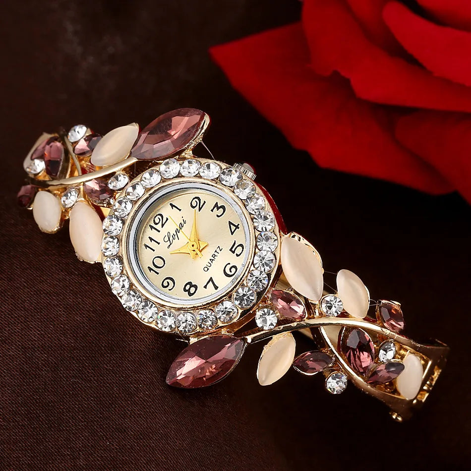 Girls Flower Alloy Band Stainless Steel Quartz Watch Fashion Quartz Watch Qme