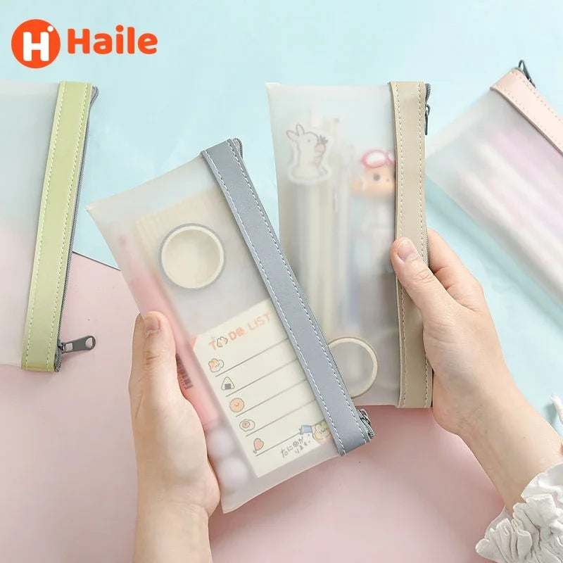 Frosted Transparent Waterproof Pencil Case | Kawaii School Organizer Pencil Case Qme