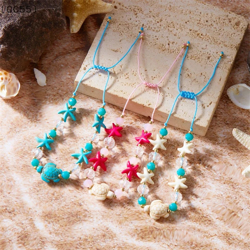 Boho Starfish Shell Beaded Bracelet – Handmade Beach Jewelry Charm Bracelet Qst
