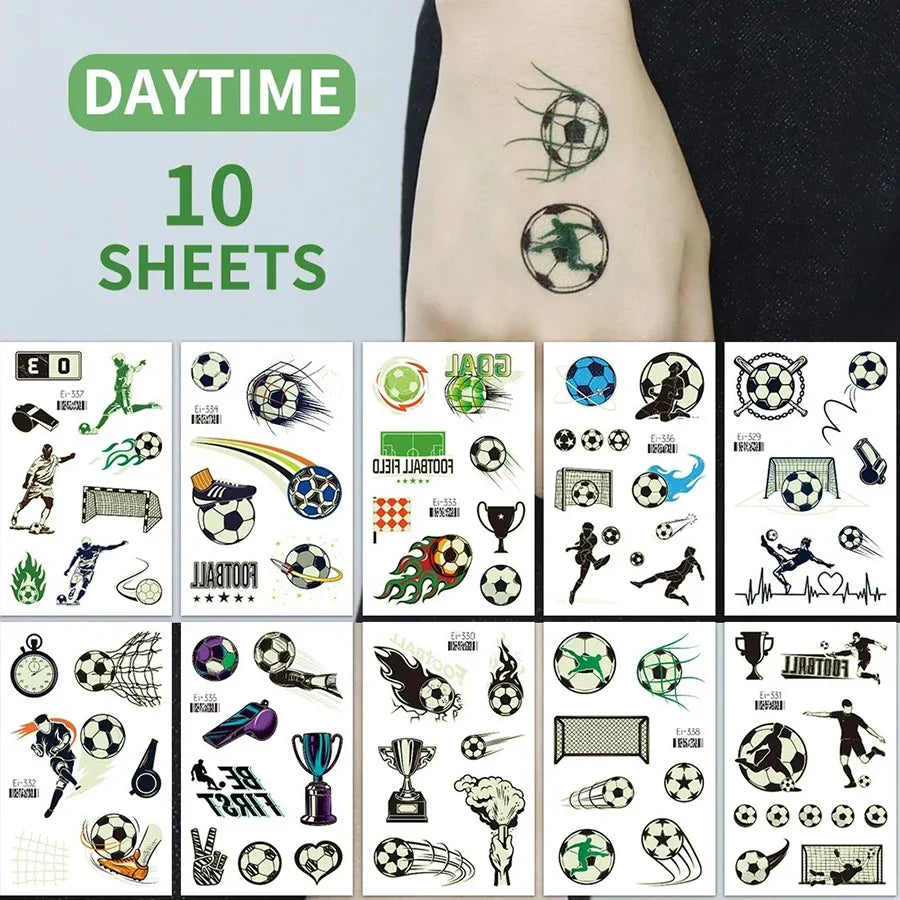 Glow-in-the-Dark Football Temporary Tattoo Stickers – 10 Sheets Temporary Tattoo Stickers Qme 10 Sheet Footballs