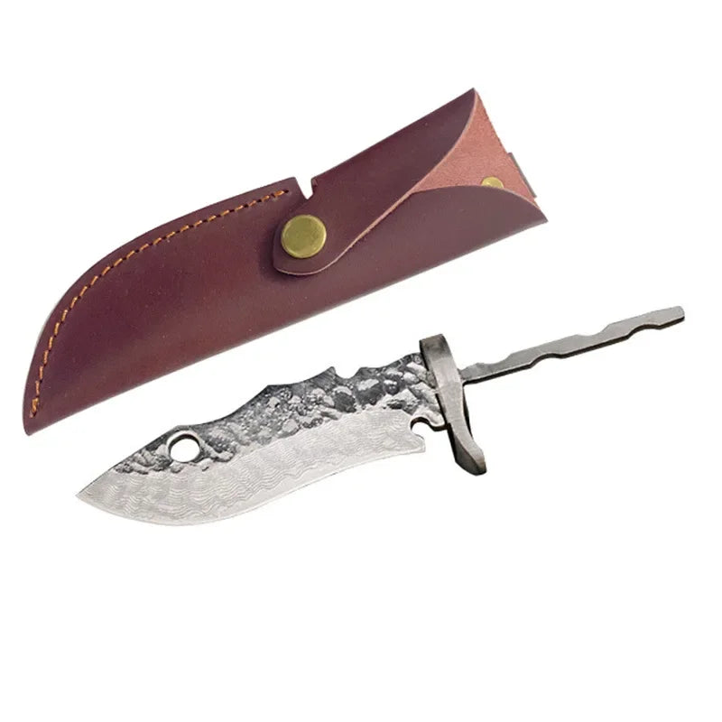 Damascus Steel Fixed Blade Knife Blank – DIY Billet 16cm Knife Making Blank Qst Style163-B With Case