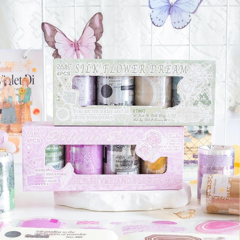 Cartoon Die Cut Label Tape 4 Rolls – Journal & Scrapbook Craft Decorative Craft Tape Qme