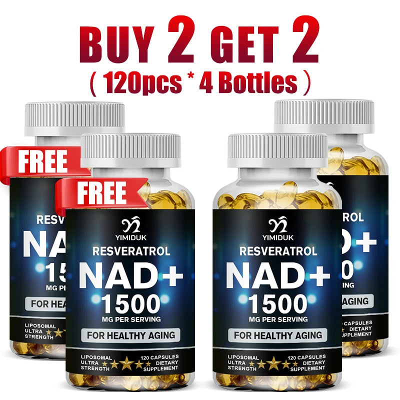 Yimiduk NAD 1500mg Capsules – Cellular Energy & Aging Support NAD Supplement Capsules Qst 120pcs-4 Bottles