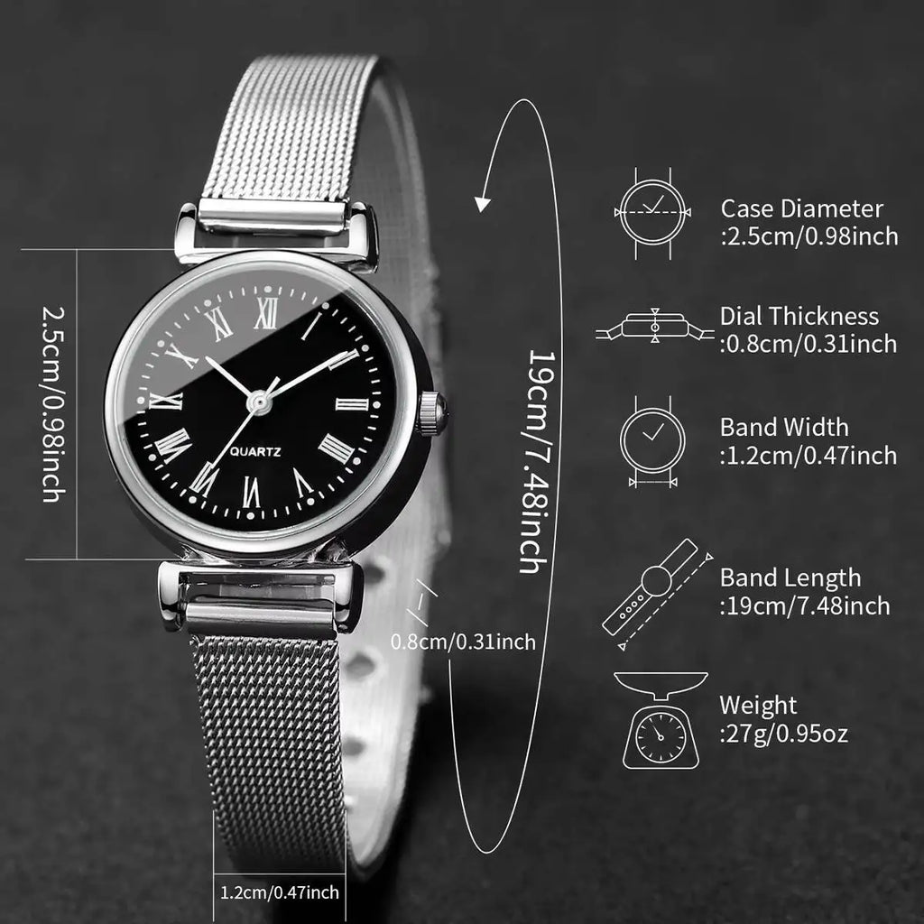 Women's Roma Dial Quartz Watch | Silver Mesh Band Women's Quartz Watch Qme