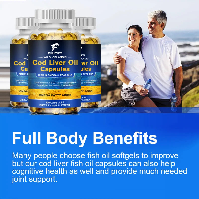 Fulimiks Cod Liver Oil Capsules | Vitamins A & D3 | 120ct Omega-3 Supplement Qst
