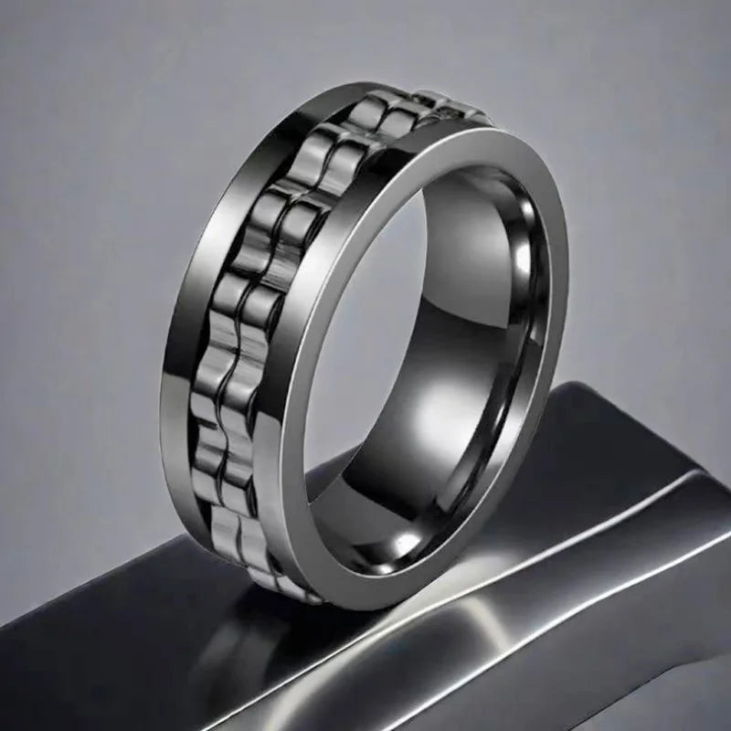 Punk Gear Rotating Fidget Spinner Ring – Titanium Steel Spinner Ring Qme