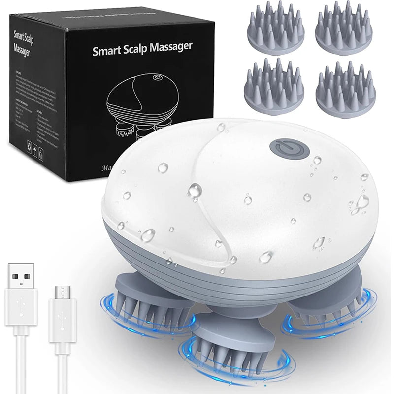 Waterproof Electric Scalp Massager – 4 Heads, 5 Modes Electric Head Massager Qst