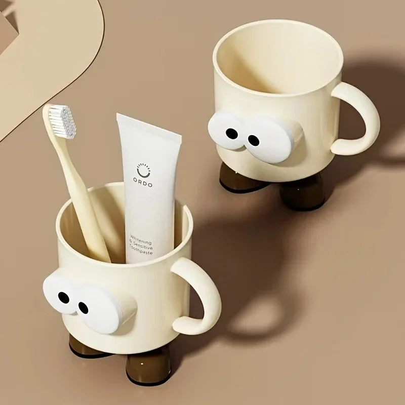 Cute Cartoon Toothbrush & Mouthwash Cup for Couples Bathroom Rinse Cup Qme