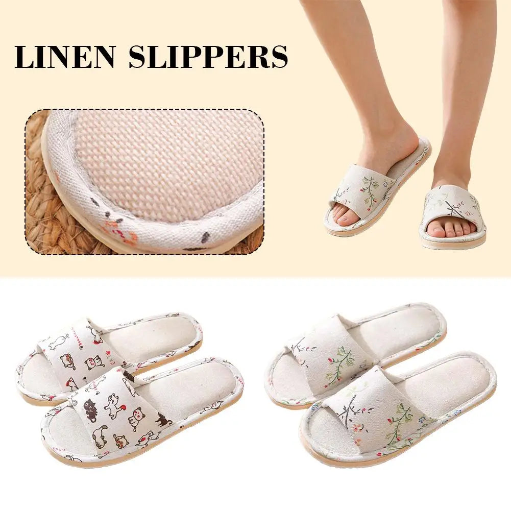 Women's Linen Flax Slippers – Lightweight Flat Summer Sandals Flat Linen Slippers Qme