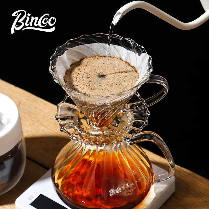 Bincoo Ribbed Glass Pour Over Coffee Carafe with Handle Glass Coffee Carafe Qst