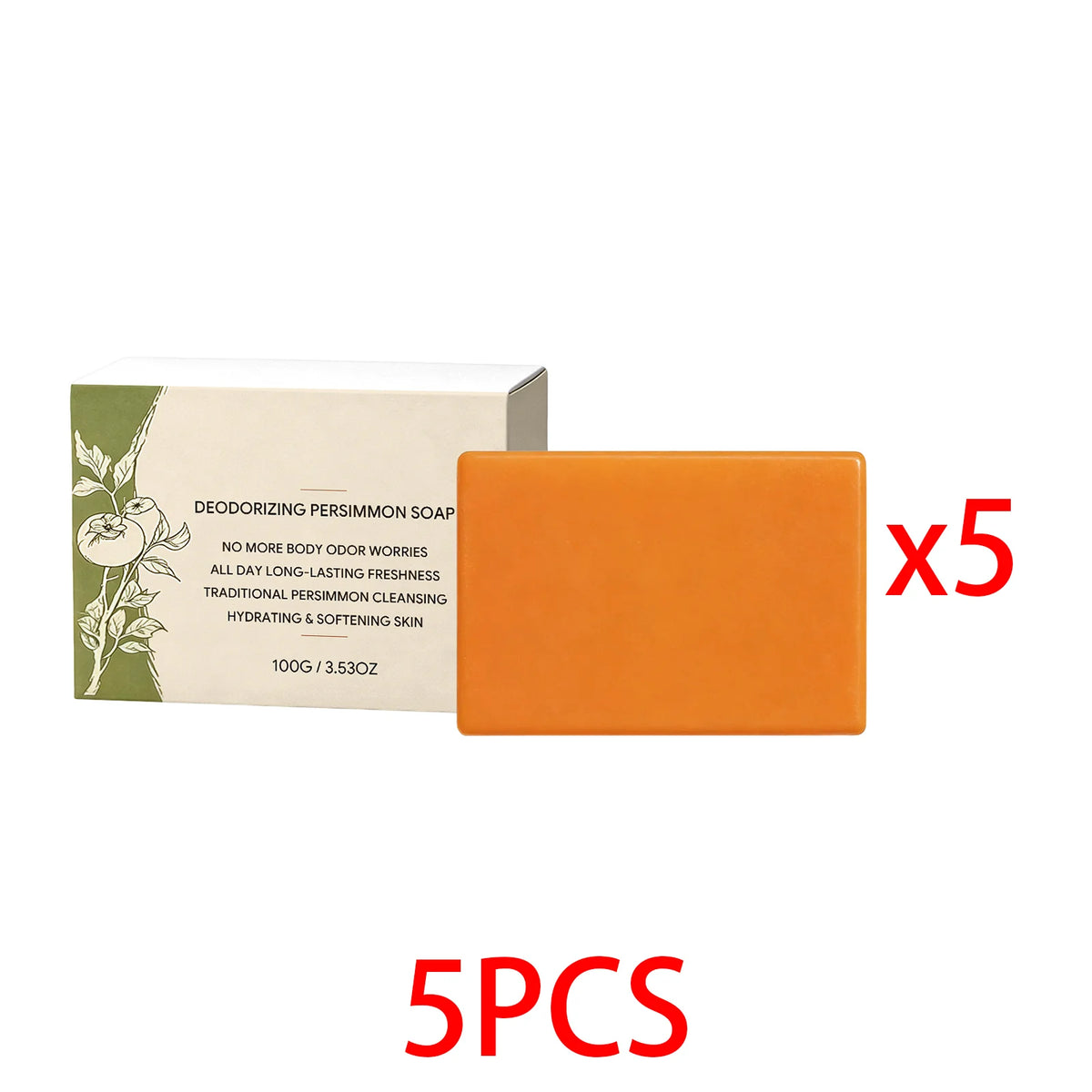 Natural Persimmon Extract Soap Bar – Hydrating Body Cleanser Soap Bar Qst 5PCS
