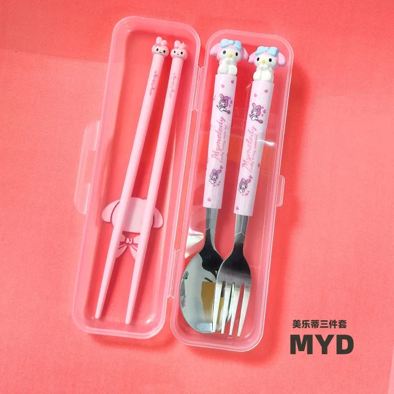 Hello Kitty Kuromi Kids Portable Stainless Steel Spoon Set Kids Cutlery Set Qme