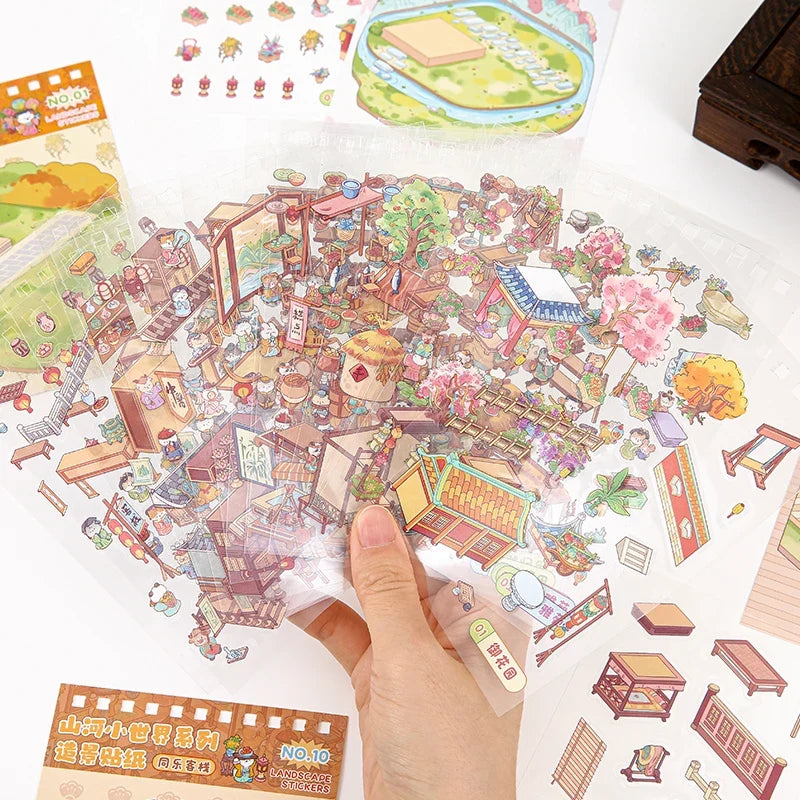5D Cartoon Landscape Sticker Book – 35 DIY Scene Stickers DIY Sticker Book Qme