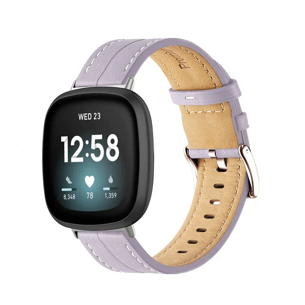 Leather Band for Fitbit Versa 2 3 4 Lite & Sense – 9 Colors Leather Watch Band Qme Purple For Fibit Versa