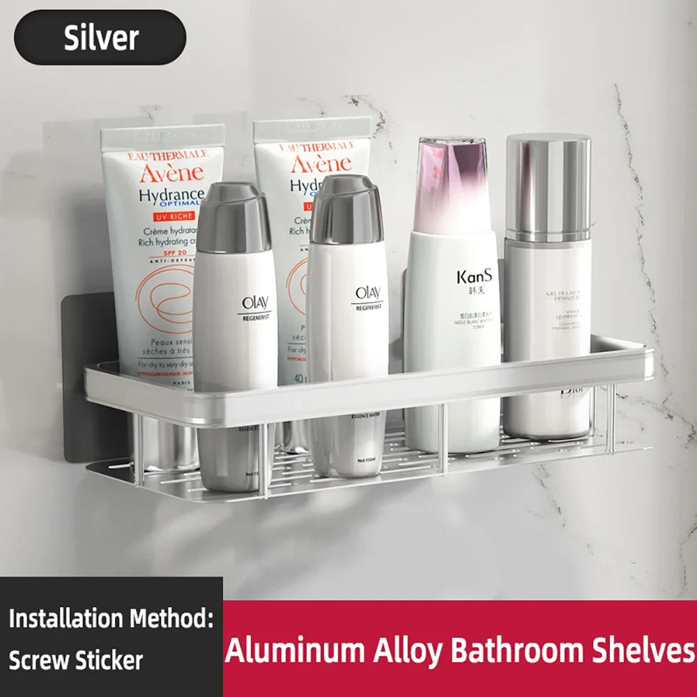 Wall Mounted Bathroom Shelf Rack – Space Aluminum Organizer Bathroom Wall Shelf Qme Silver-B-1PCS