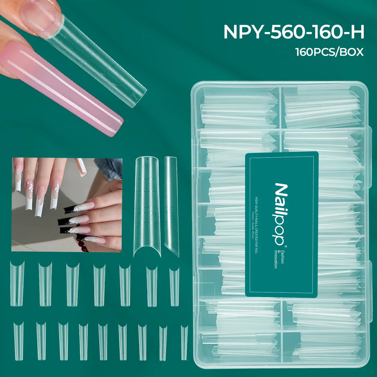 Nailpop Matte Half Cover Nail Tips PMMA 160pcs 16 Sizes Nail Extension Tips Qme