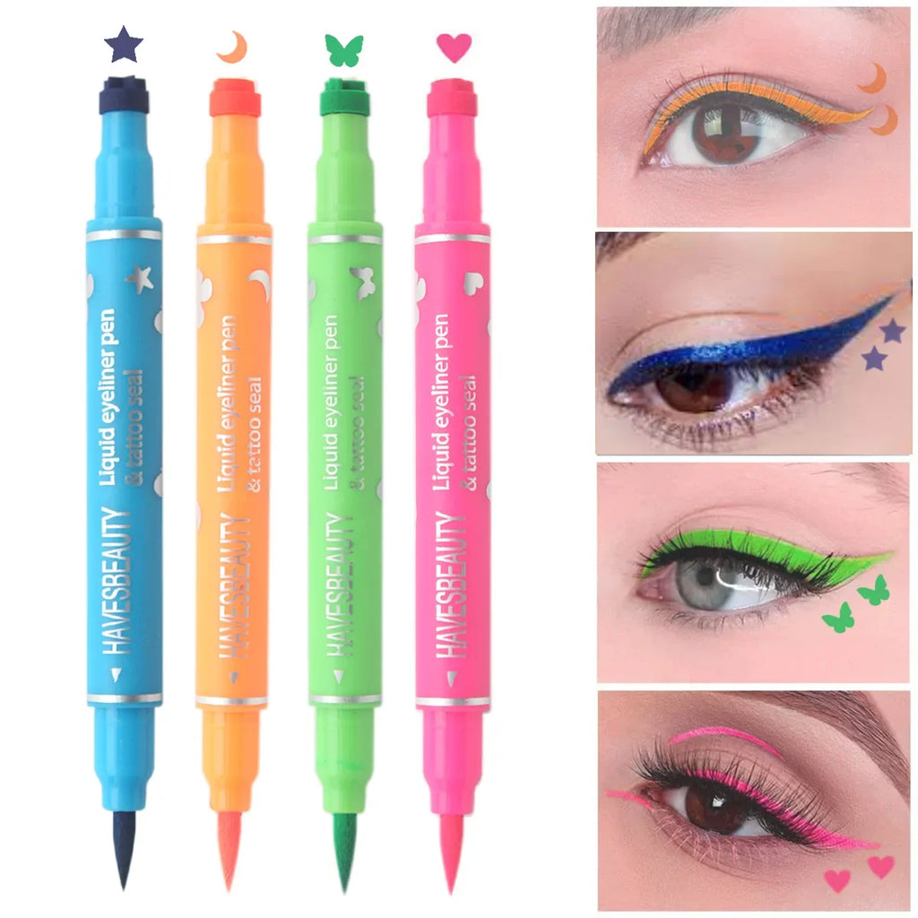 Dual-Ended Stamp Eyeliner Waterproof 4-Color Set | Qme Stamp Eyeliner Pen Qme