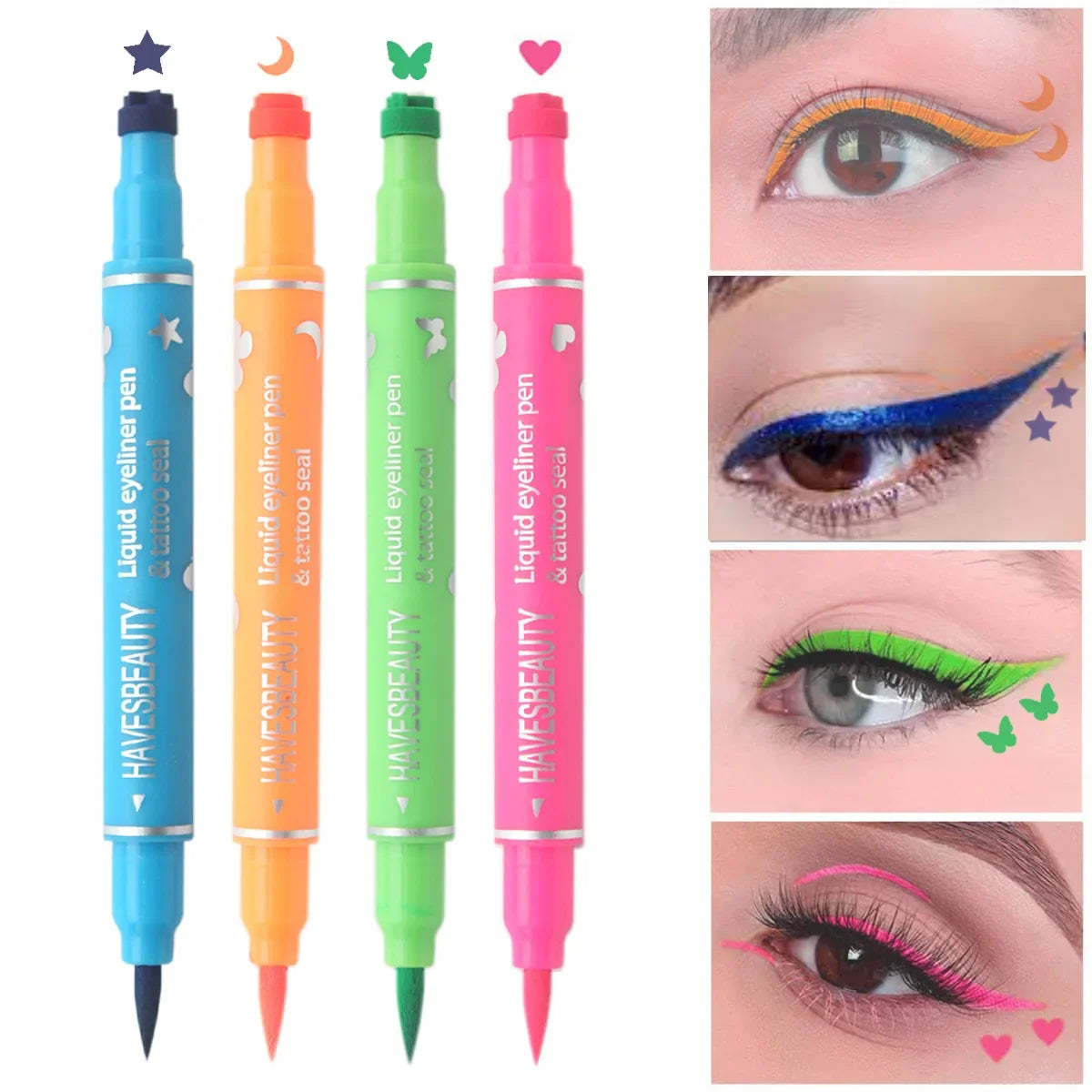 Dual-Ended Stamp Eyeliner Waterproof 4-Color Set | Qme Stamp Eyeliner Pen Qme