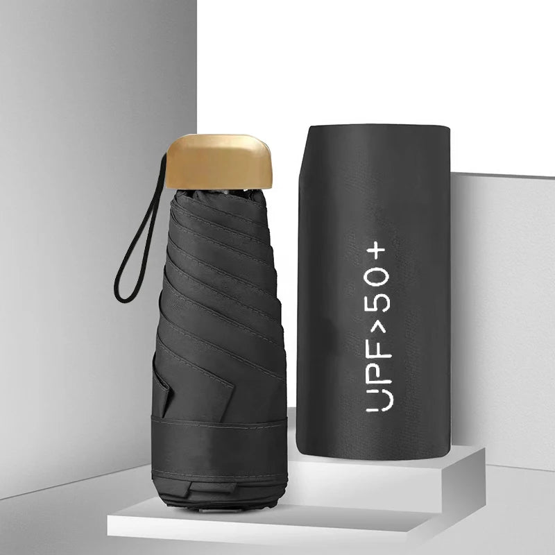 Ultra-Light Mini 5-Fold UV Pocket Sun Umbrella for Women Folding Sun Umbrella Qst black