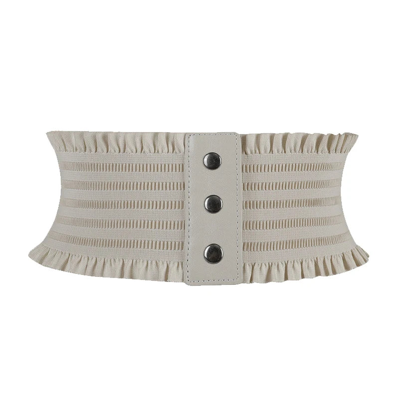 Women's Elastic Wide Waistband Lace Cummerbund Belt Women's Fashion Belt Qst Apricot