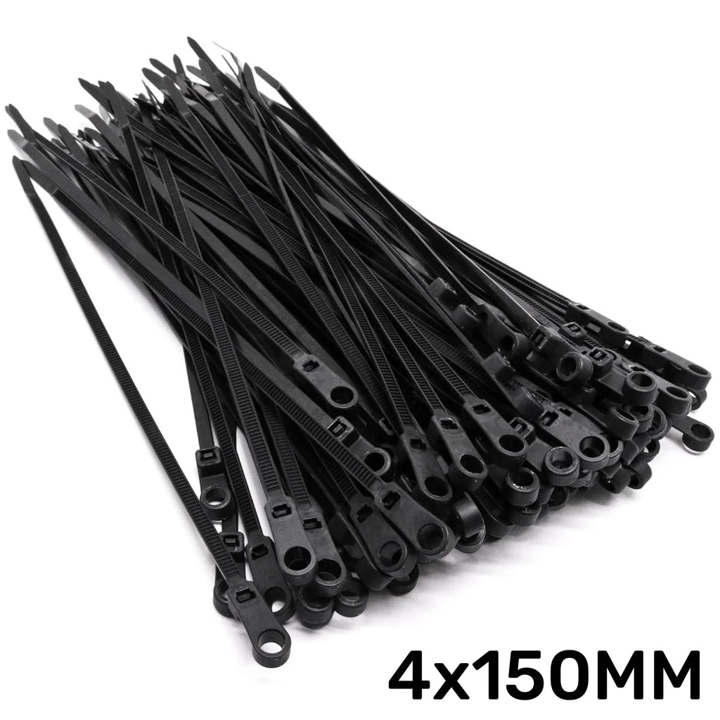 100-Pack Screw Hole Cable Ties Heavy Duty Self-Locking Nylon Cable Ties Qme Black 100PCS