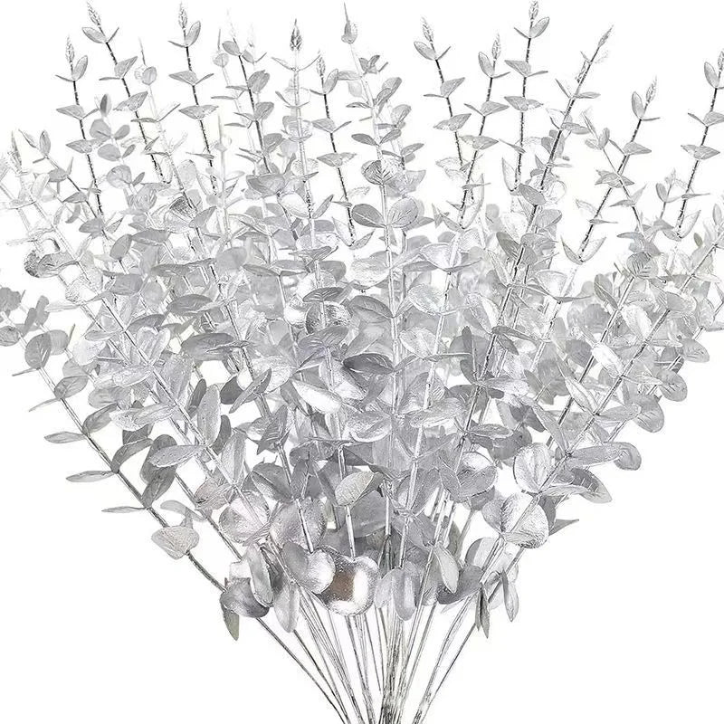20 Artificial Eucalyptus Stems | Faux Leaf Wreath & Bouquet Artificial Plant Stems Qme Silvery 20pcs