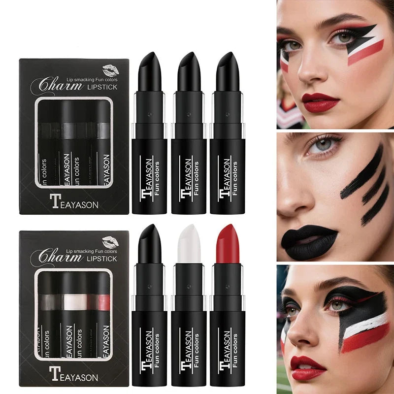 Matte Lipstick Set – Bold Black White Red Waterproof Lip Color Matte Lipstick Set Qme