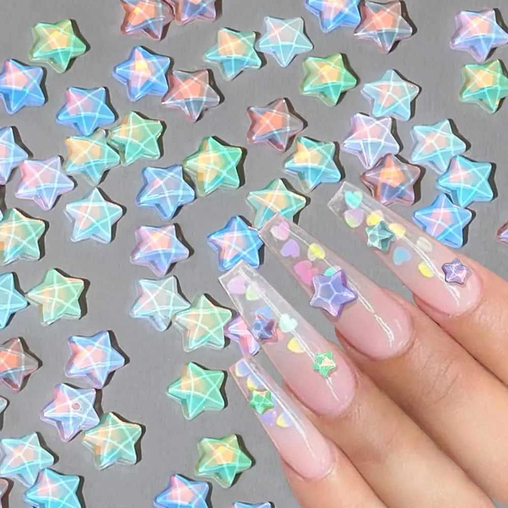 3D Nail Charms Rhinestone Gems – 50pcs Star & Love Art Nail Art Charms Qme