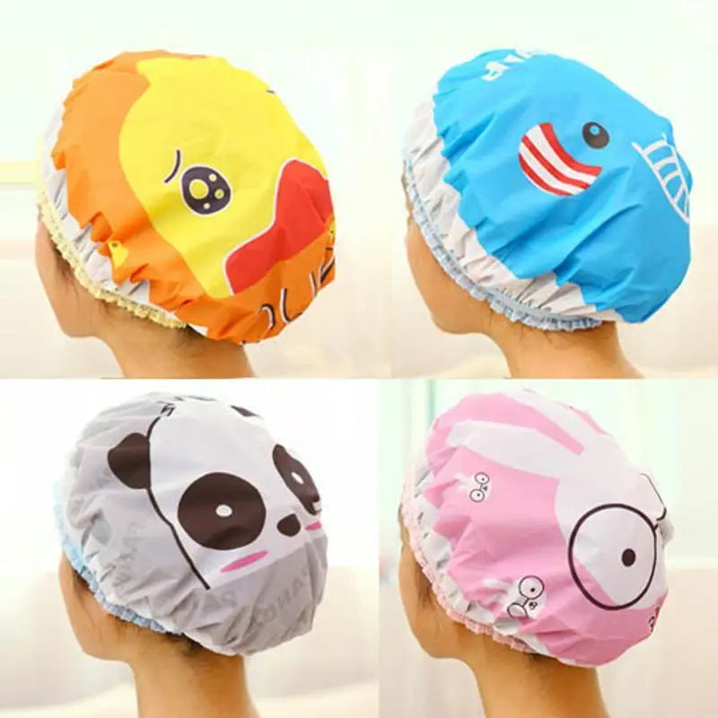 Cartoon Shower Caps for Women – Colorful Bath Hair Covers 4Pcs Shower Cap Set Qme