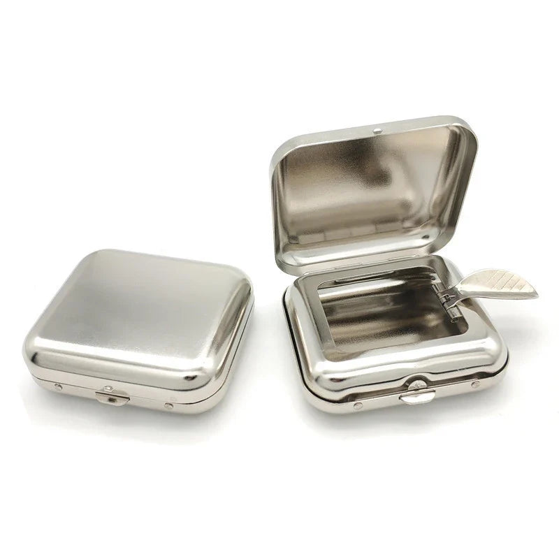 Portable Pocket Ashtray with Lid – Square Stainless Steel Portable Pocket Ashtray Qme