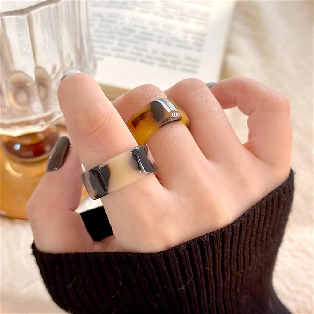 Leopard Print Amber Resin Geometric Open Ring | Adjustable Fashion Ring Qme