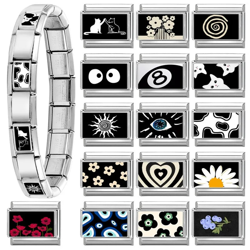 Cute White Cat Daisy Eyes Charm – Italian Link Bracelet Bracelet Charm Qme