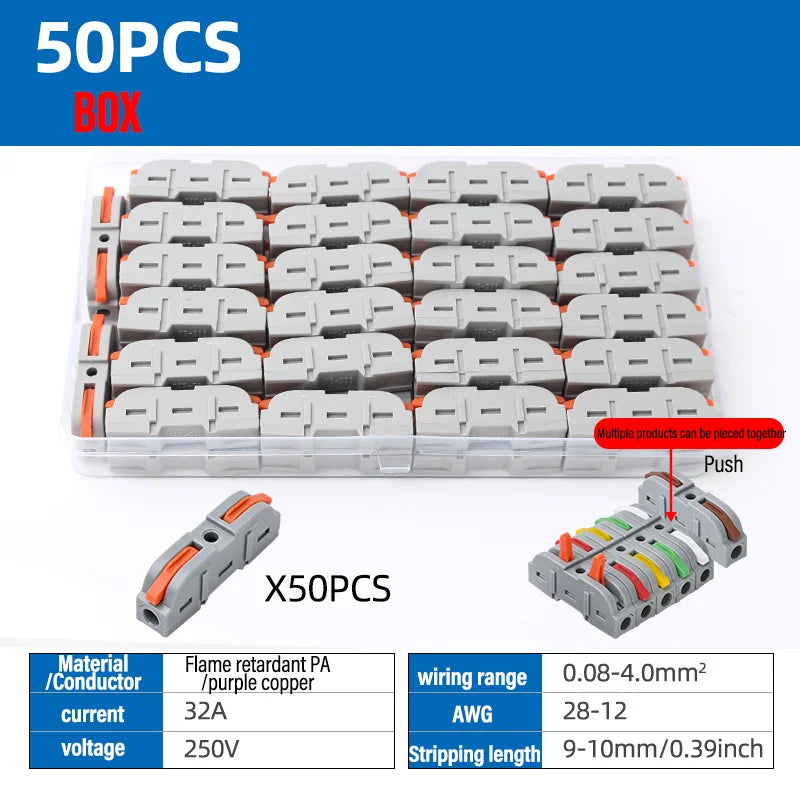 Universal Lever Wire Connectors 1-to-1 Inline Compact Splicing Lever Wire Connector Qme 211O 50PCS