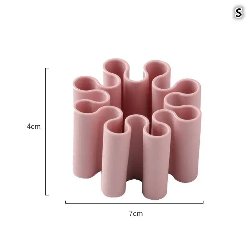 Silicone Wave Desktop Brush & Pencil Holder | Desk Organizer Desk Pencil Holder Qme Small Pink