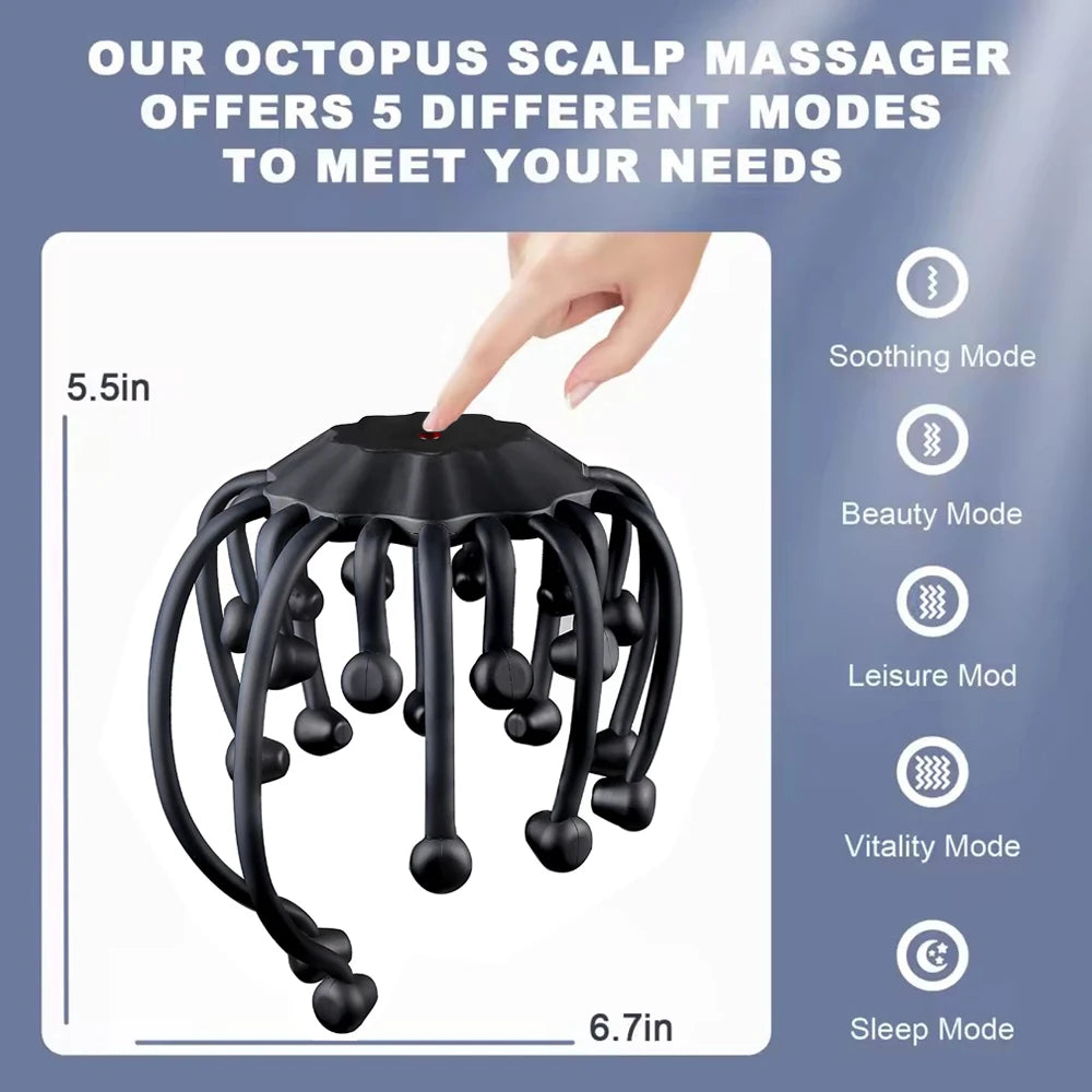 Electric Octopus Scalp Massager – 5 Modes, Red Light & Bluetooth Electric Scalp Massager Qst