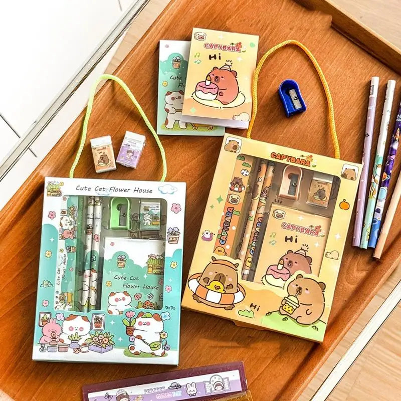 Cute Capybara Kawaii Stationery Set – Eraser & Sharpener Kawaii Stationery Set Qme