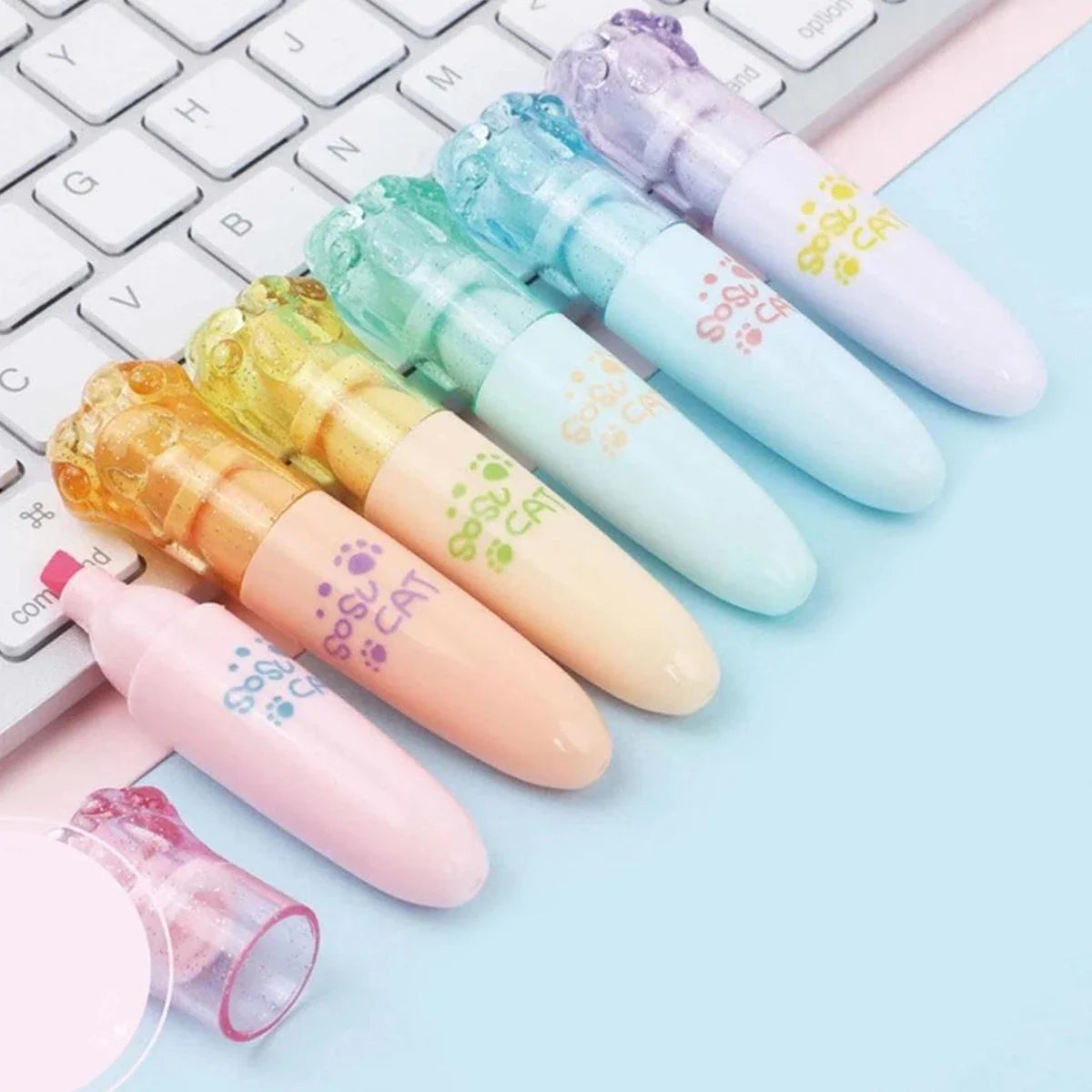 Kawaii Mini Cat Claw Highlighter Pen Set – 6 Cute Markers Highlighter Marker Set Qme