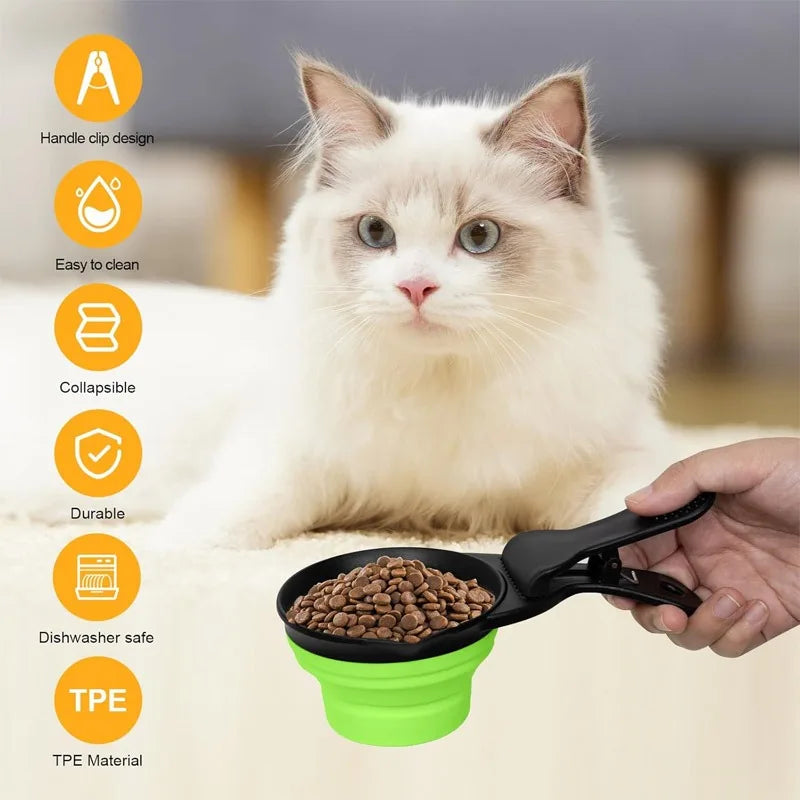 3-in-1 Silicone Pet Food Bag Clip, Spoon & Measuring Cup Pet Food Scoop Clip Qme