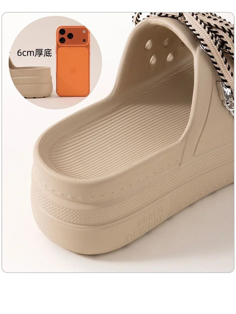Women's Platform Slides – Lace-Up Metal Chain Summer Slippers Platform Slides Qst